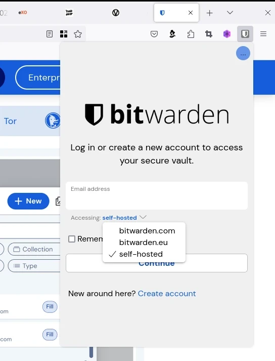 Bitwarden self-hosted login