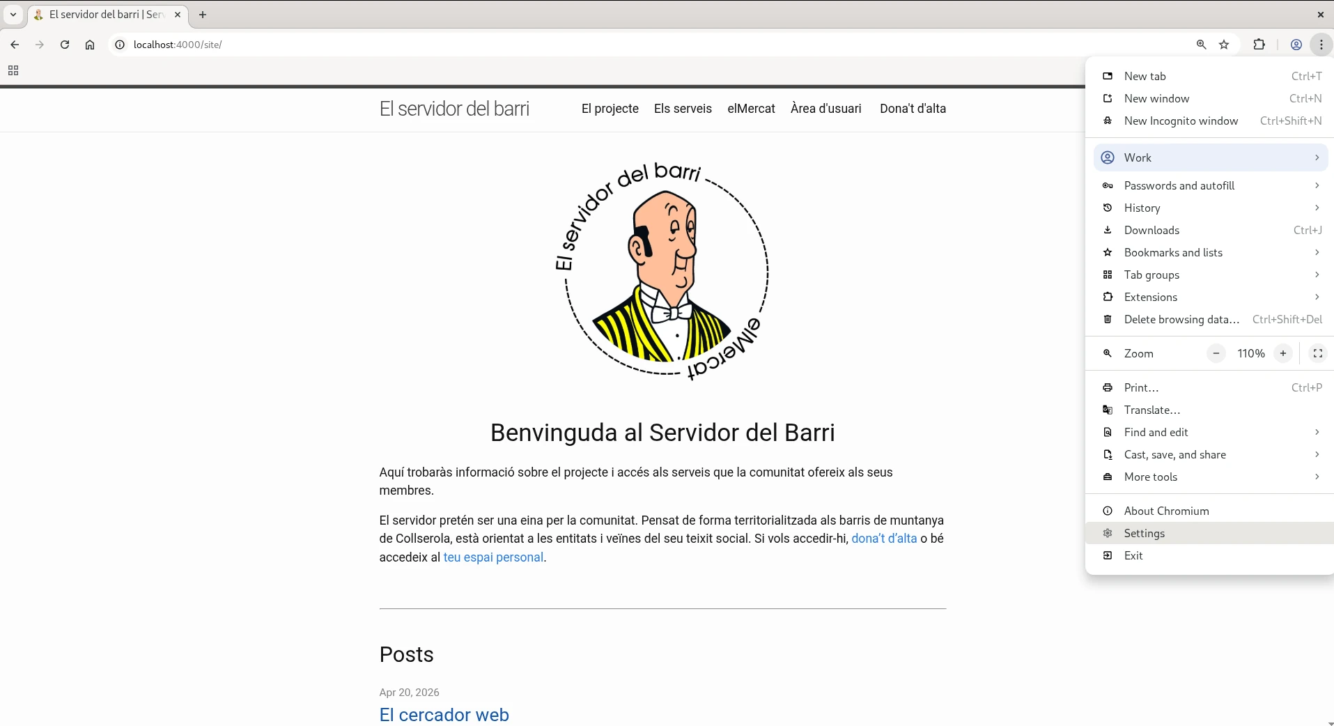 Menú d'opcions de Chrome