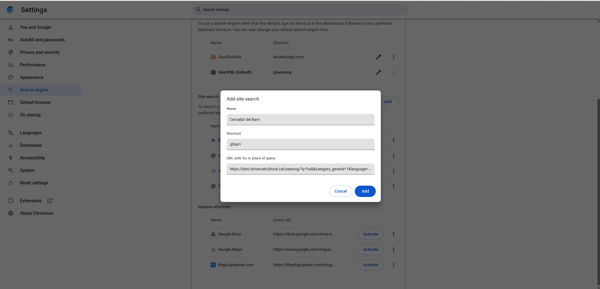 Configuració de SearXNG